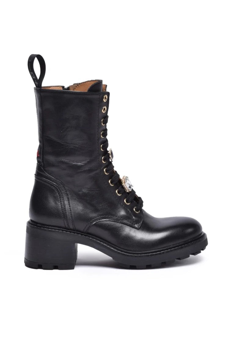 Gio + Leather Combat Boots - Black