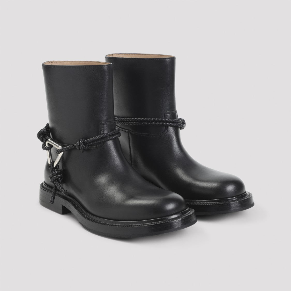 Bottega Veneta Smooth Leather Ankle Boots With Braided Strap Detail