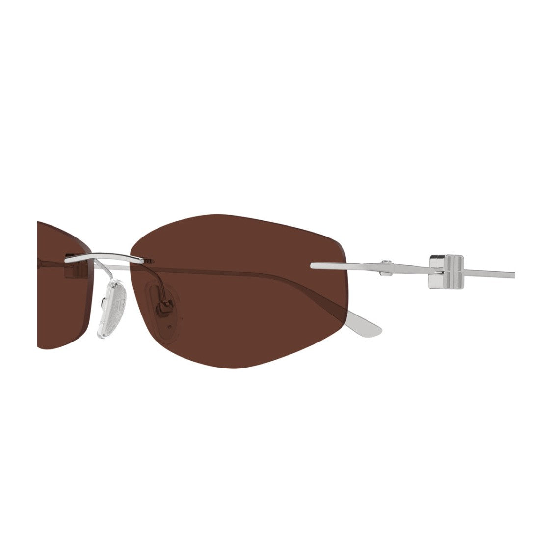 Balenciaga Ruthenium Metal Rimless Sunglasses With Geometric Brown Lenses