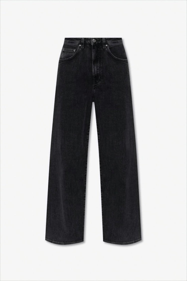 Totême Wide-Leg Black Denim Pants With Classic Five-Pocket Design