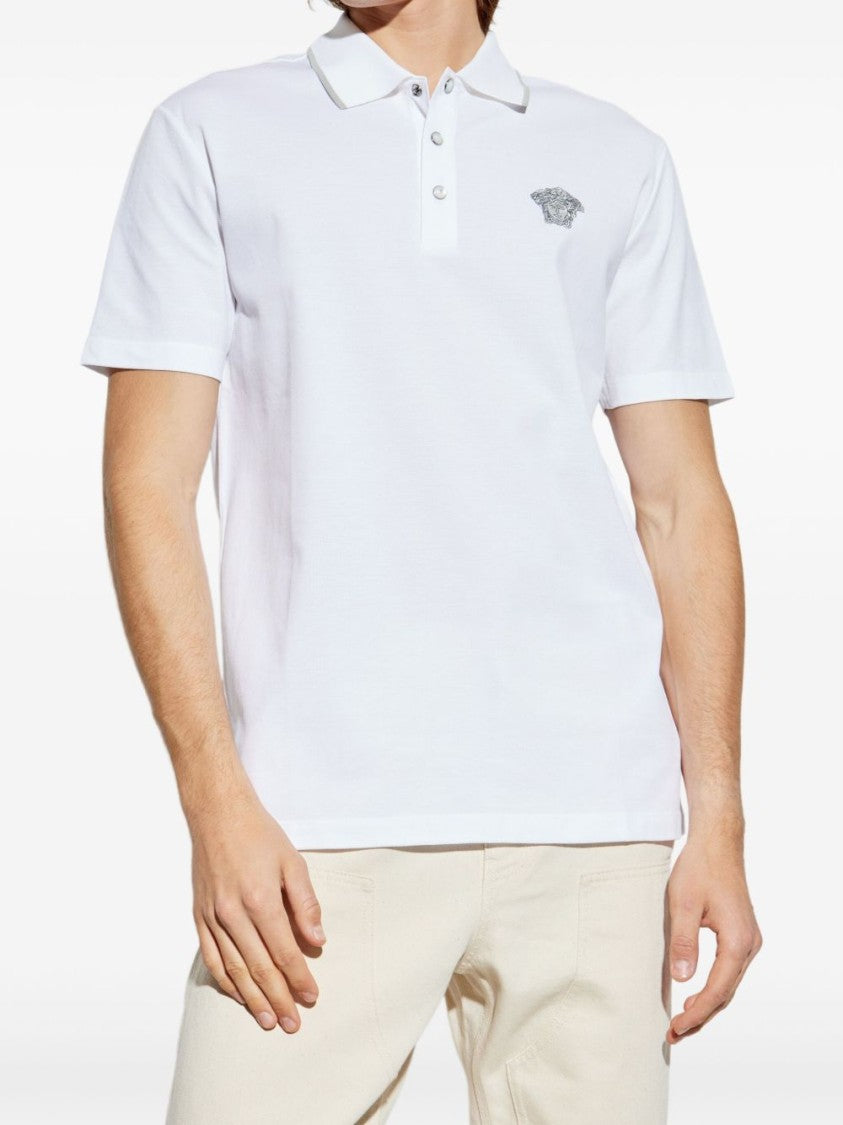 Versace Classic Cotton Polo Shirt With Embroidered Emblem