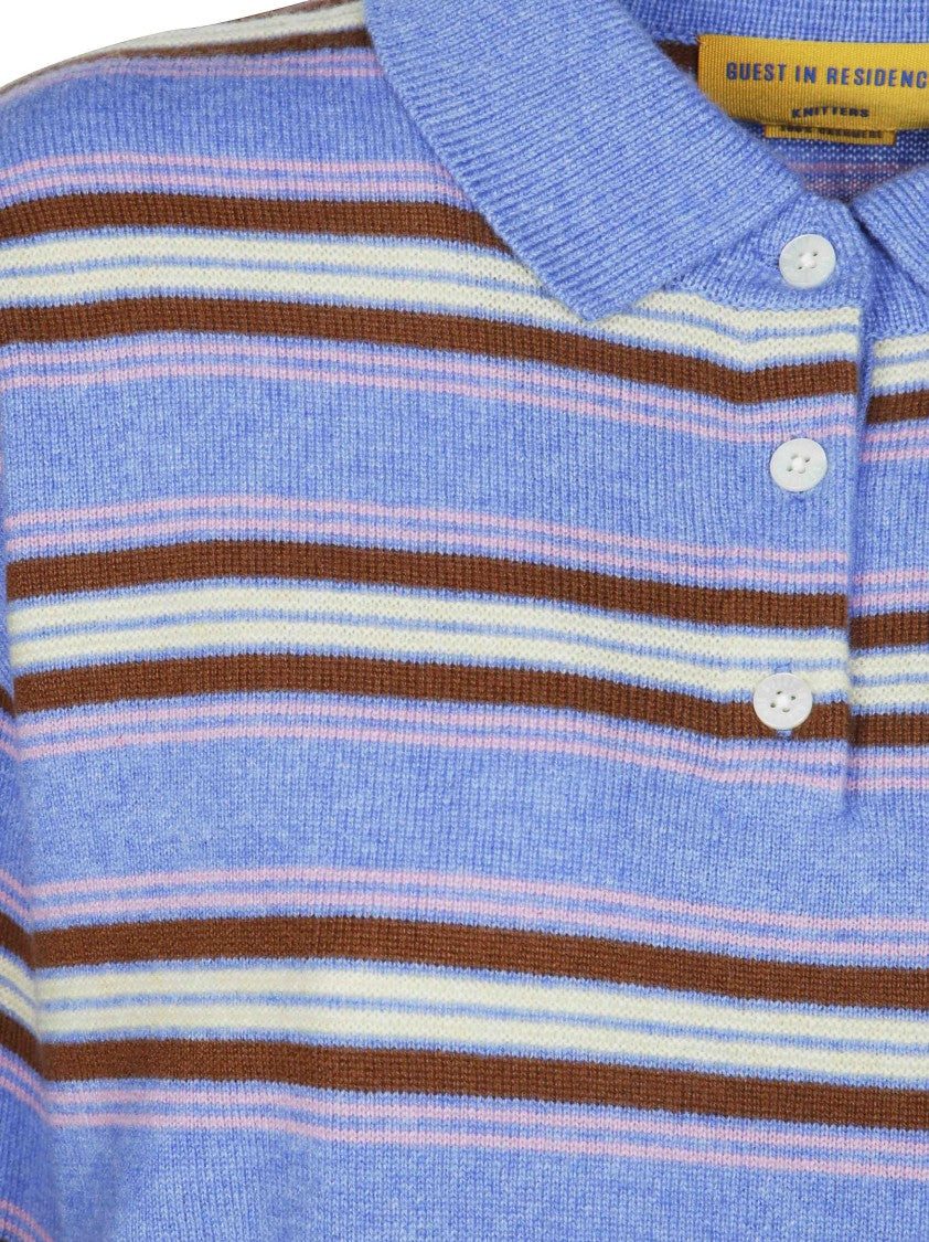 Guest In Residence Collegiate Stripe Knit Polo Shirt