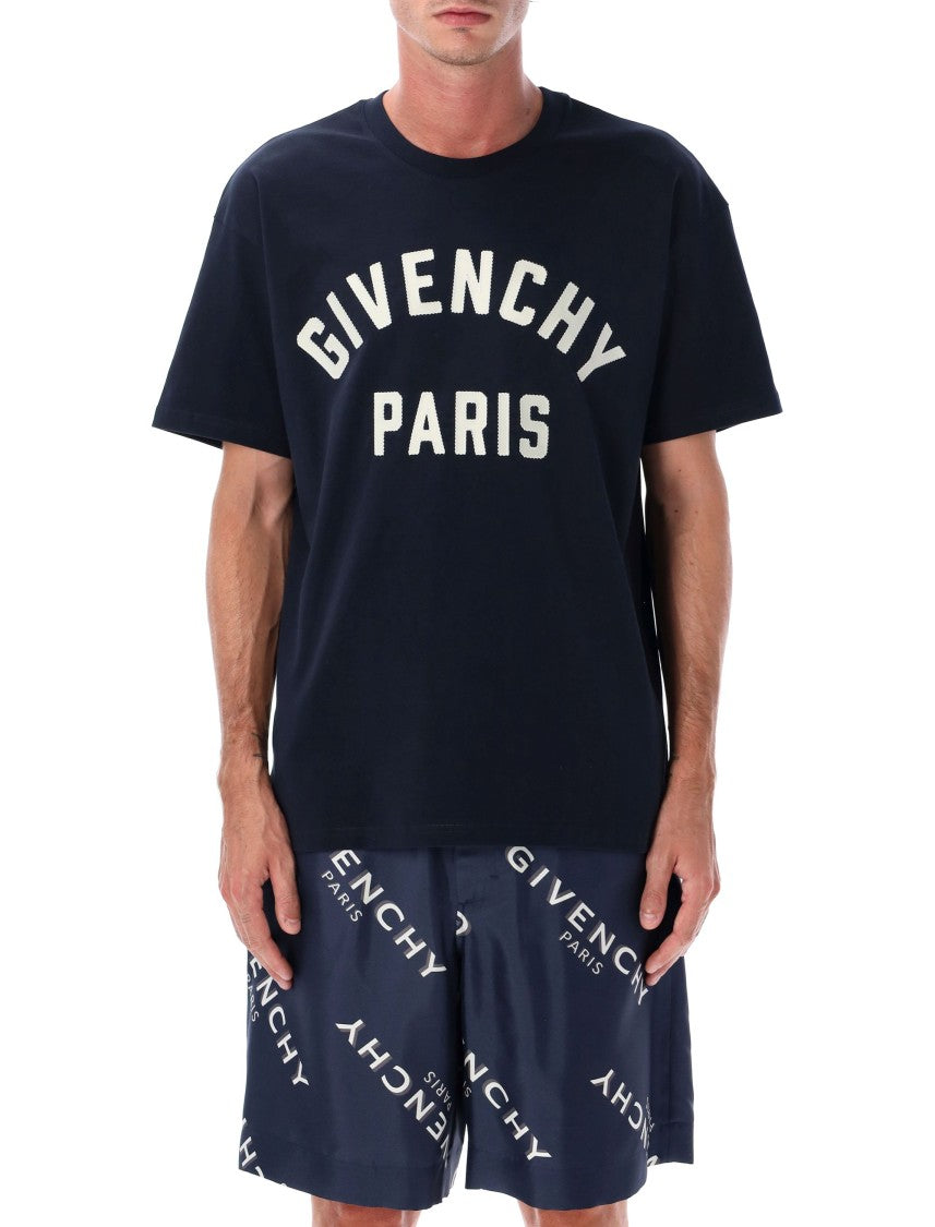 Givenchy Navy Cotton T-Shirt With Paris Logo