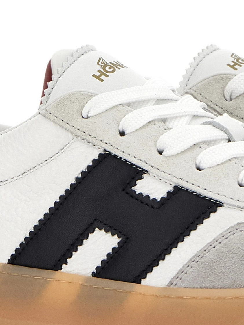Hogan White Low-Top Suede Overlay Logo Sneakers