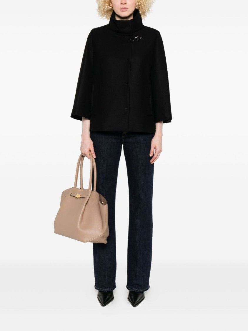 Fay Structured Black Jacket With High Collar