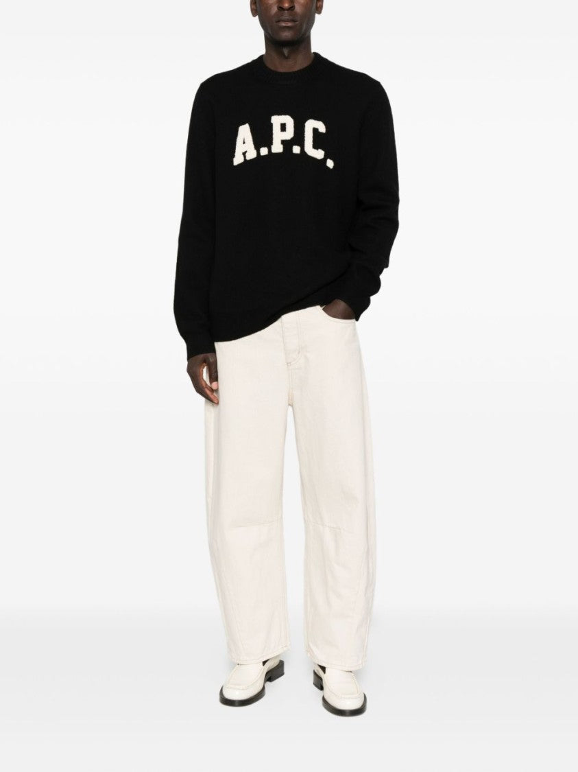 A.P.C. Crew Neck Black Sweater With Bold Lettering