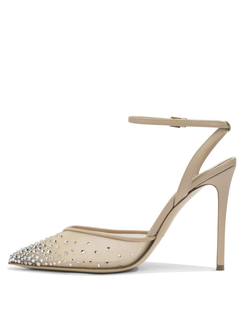 Ninalilou Beige Heeled Shoes With Rhinestone Embellishments