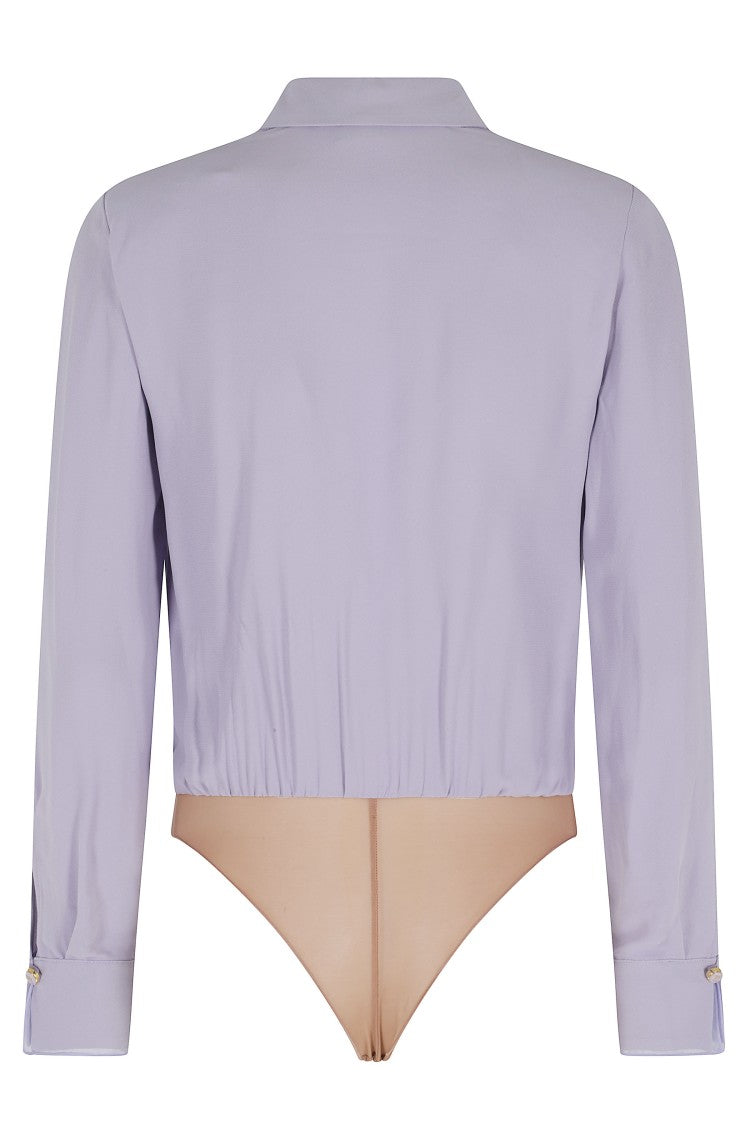 Elisabetta Franchi Lilac Organza-Inserts Padded-Shoulders Viscose Bodysuit