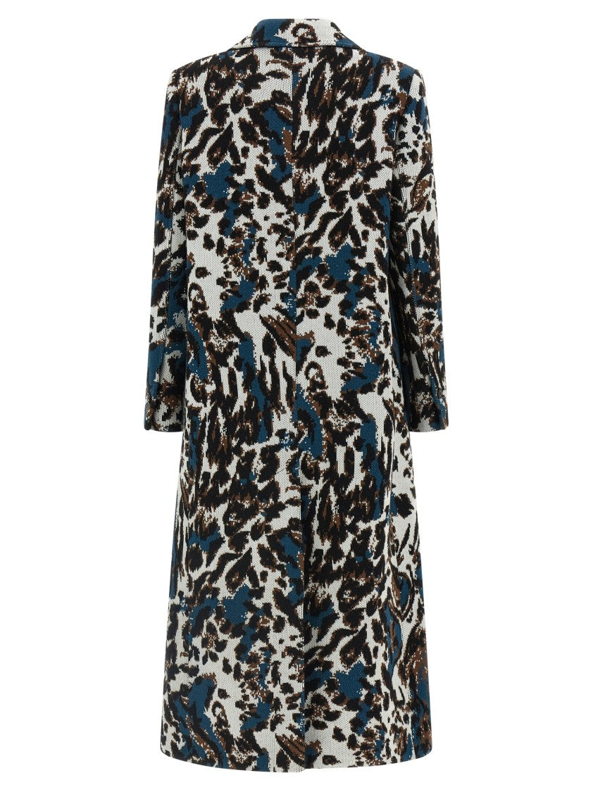 Missoni Animalier Wool Jacquard Coat With V-Neck And Peak Lapels