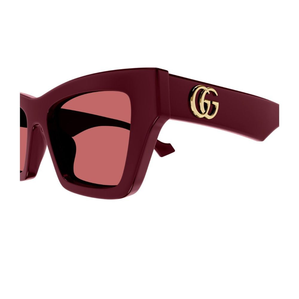 Gucci Gg1753s Emblem Line Burgundy Recycled Acetate Rectangular Sunglasses