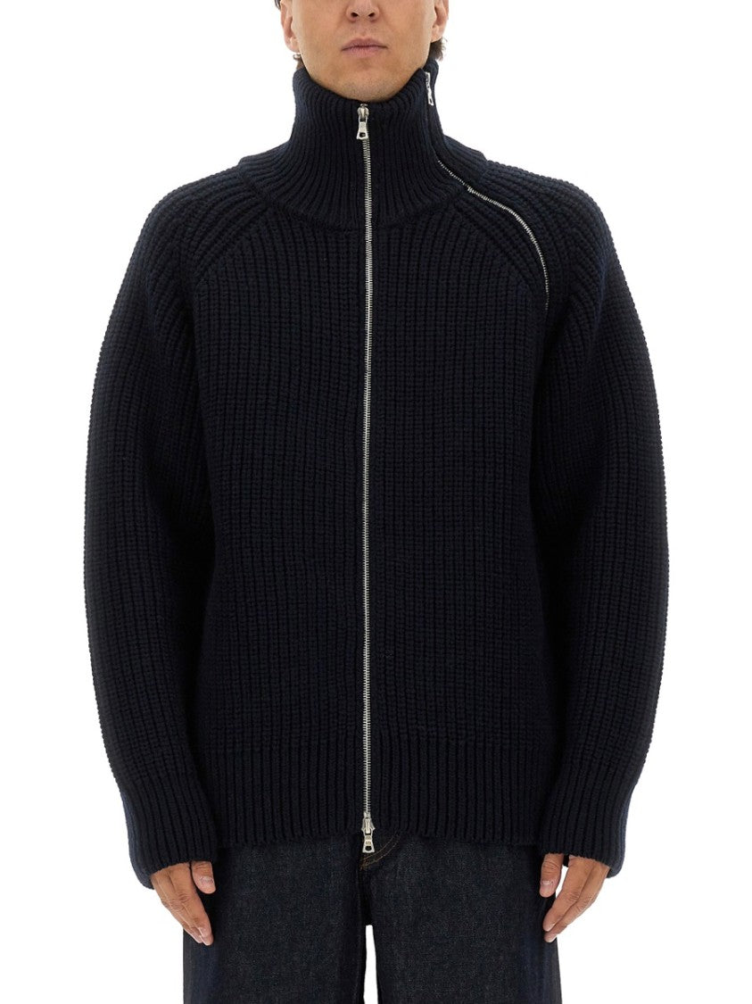 Dries Van Noten Textured Ribbed Zip-Through Wool Knit