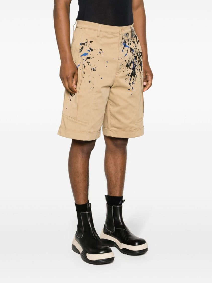 Moschino Painterly Print Sand Beige Stretch-Cotton Shorts