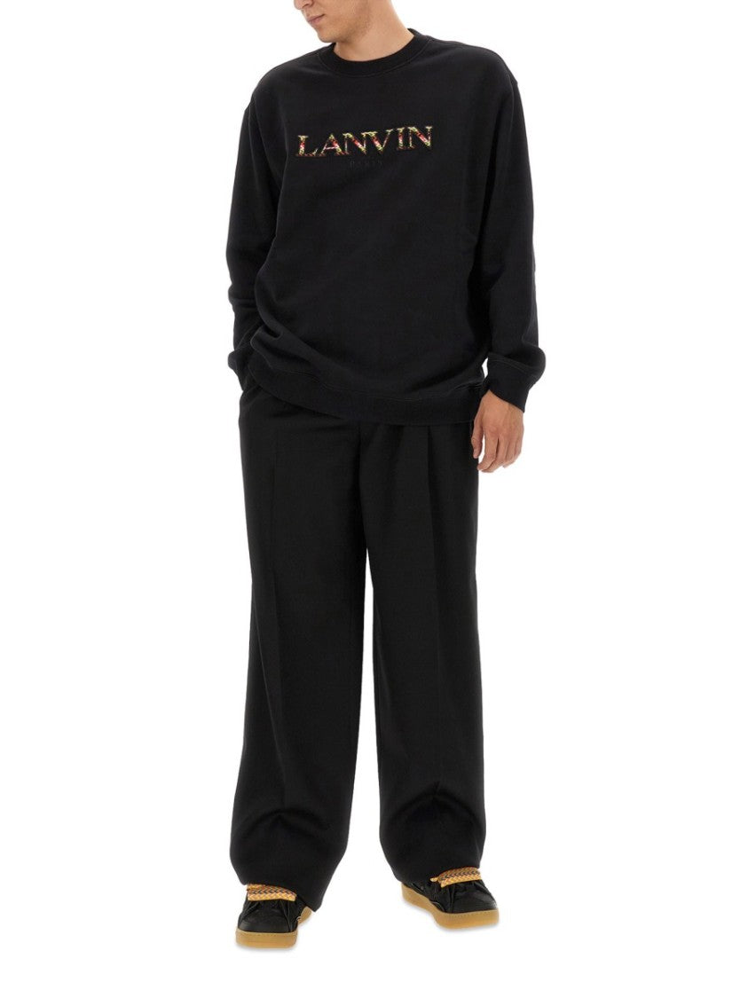 Lanvin Black Regular-Fit Cotton Sweatshirt With Bold Logo