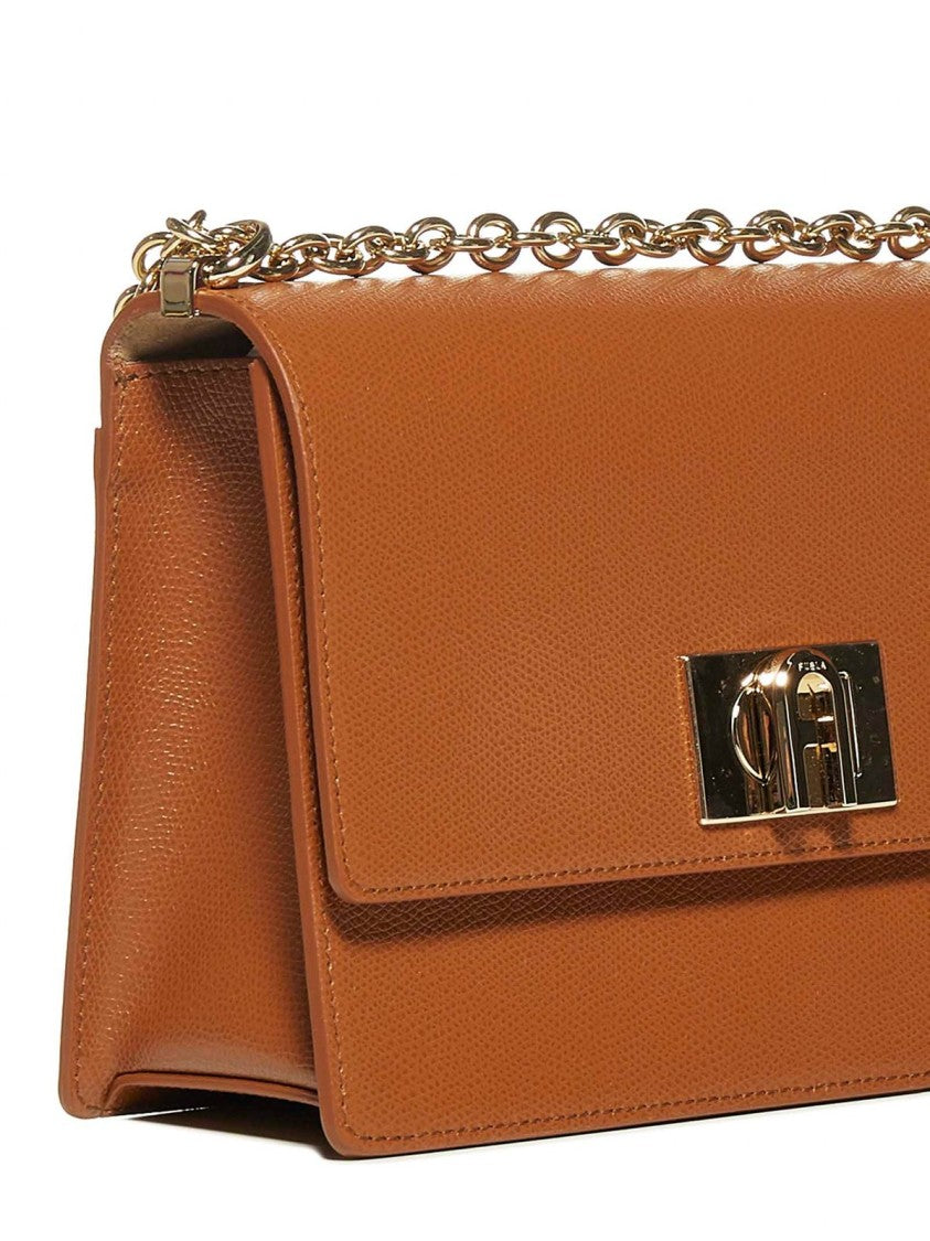 Furla Structured Leather Shoulder Bag With Metallic Clasp