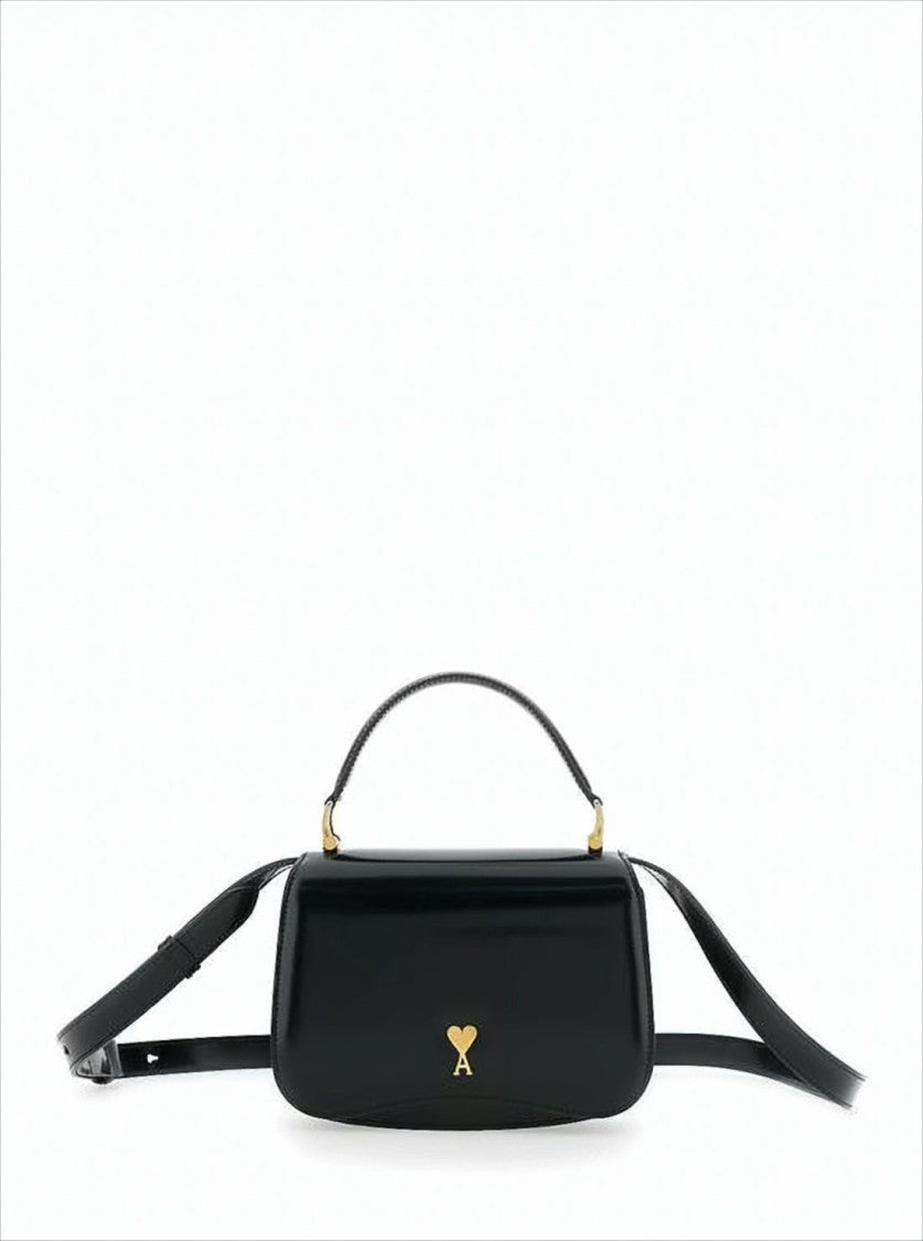 Ami Paris Structured Black Calf Leather Tote Bag