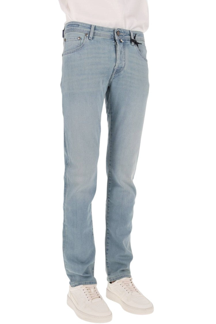 Jacob Cohen Comfort-Fit Light Blue Denim Jeans With Intricate Labeling