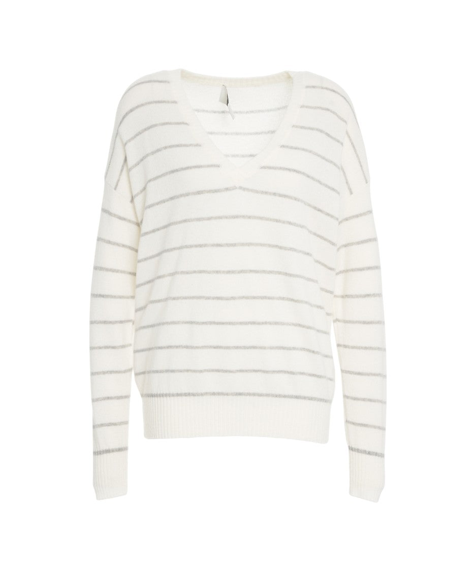 Mvm Striped Knit Sweater With Classic V-Neck