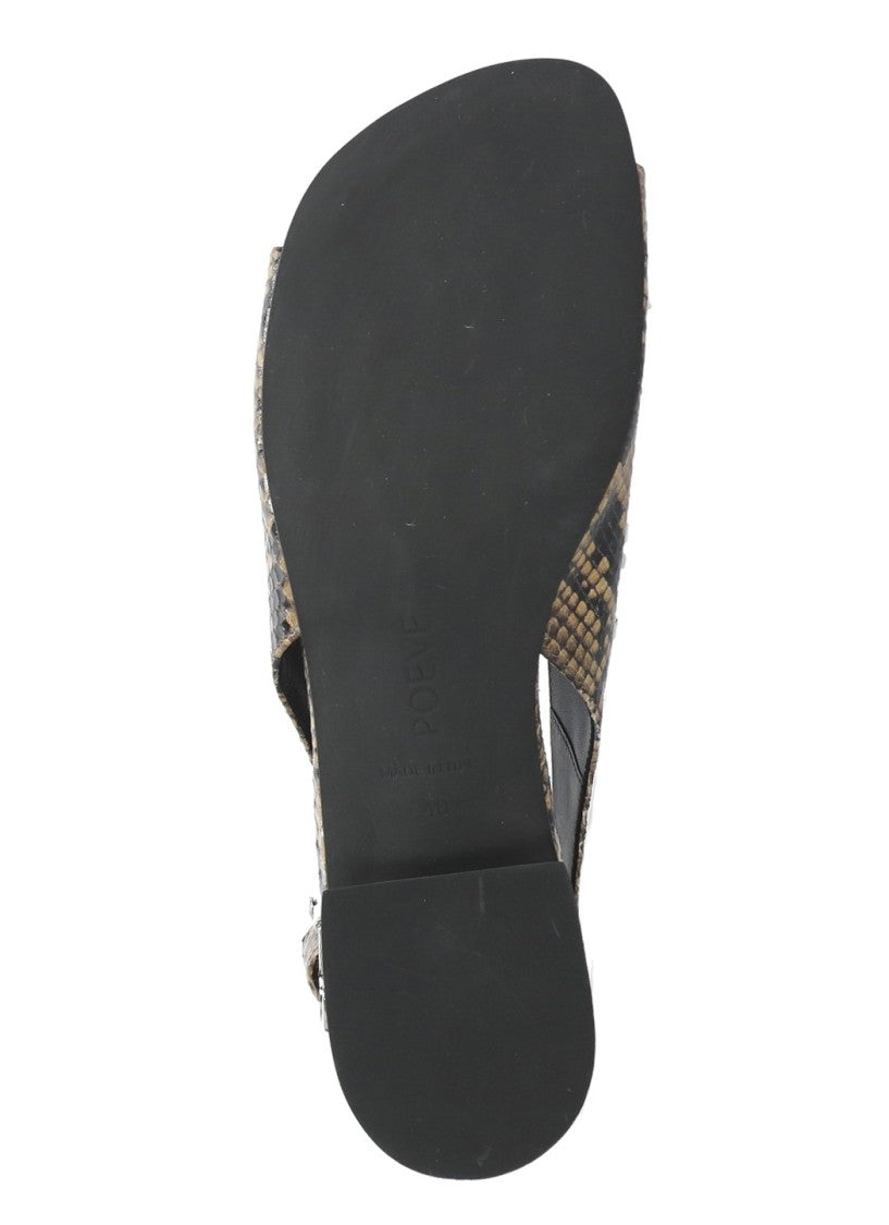 Poeve Brown Diamante Leather Slingback Mules