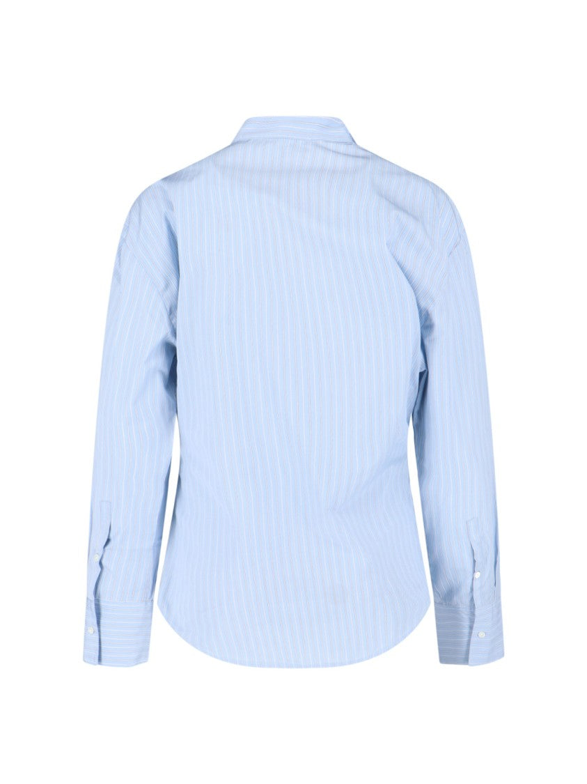 Róhe Asymmetrical Stripe Shirt In Light Blue Cotton