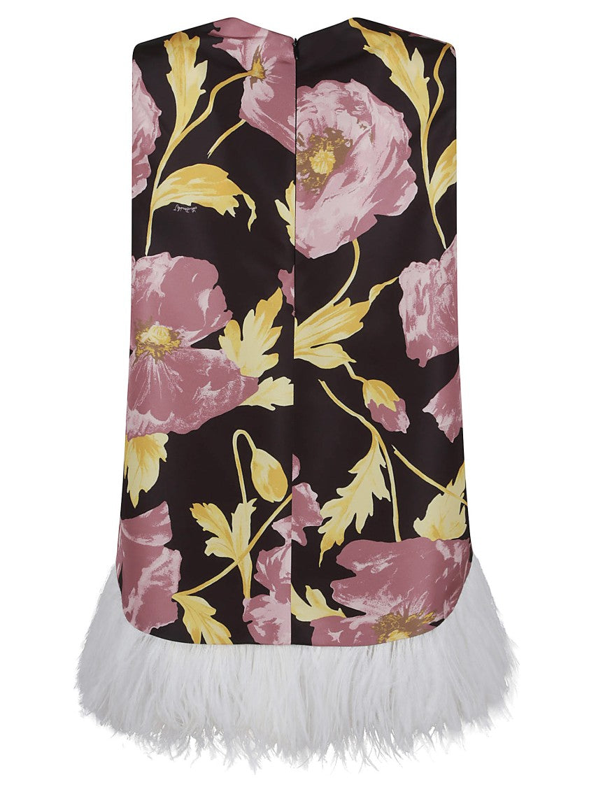 La Double J Floral Print Top With Feather Trim