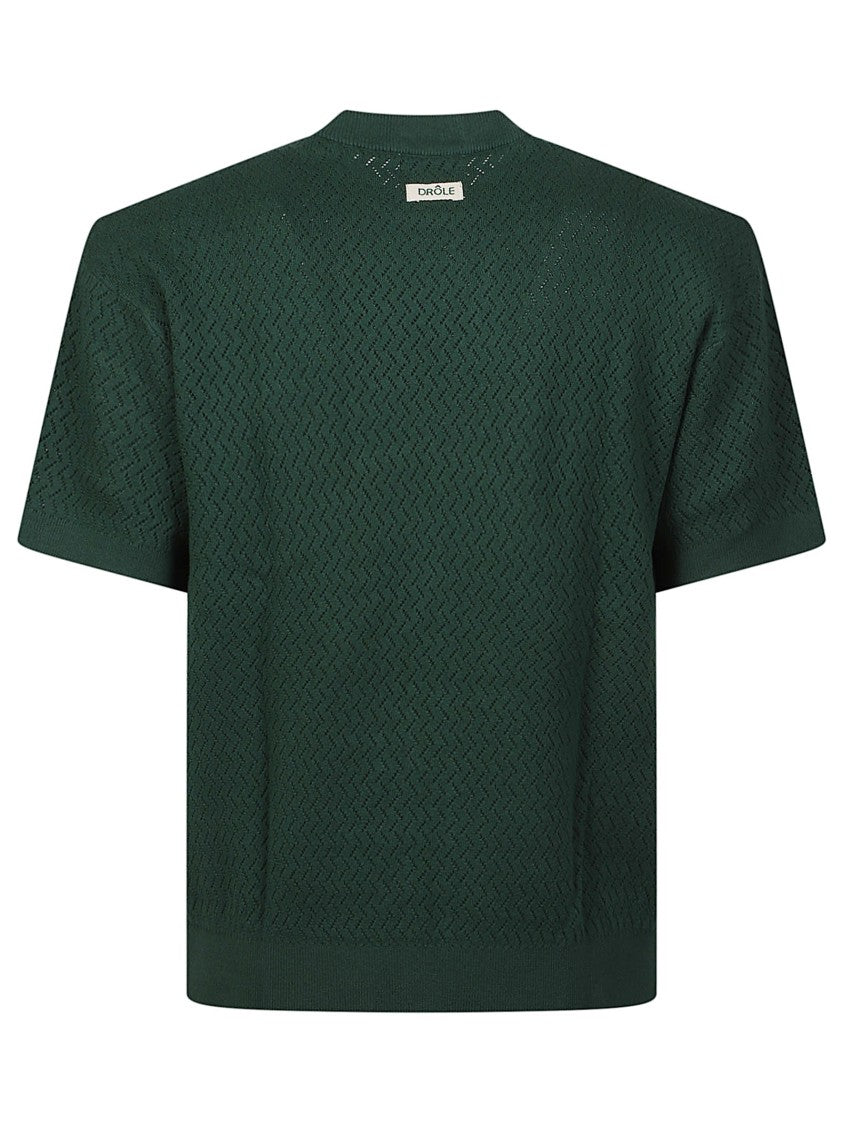 Drôle De Monsieur Embroidered Logo Openwork Knit Cotton T-Shirt