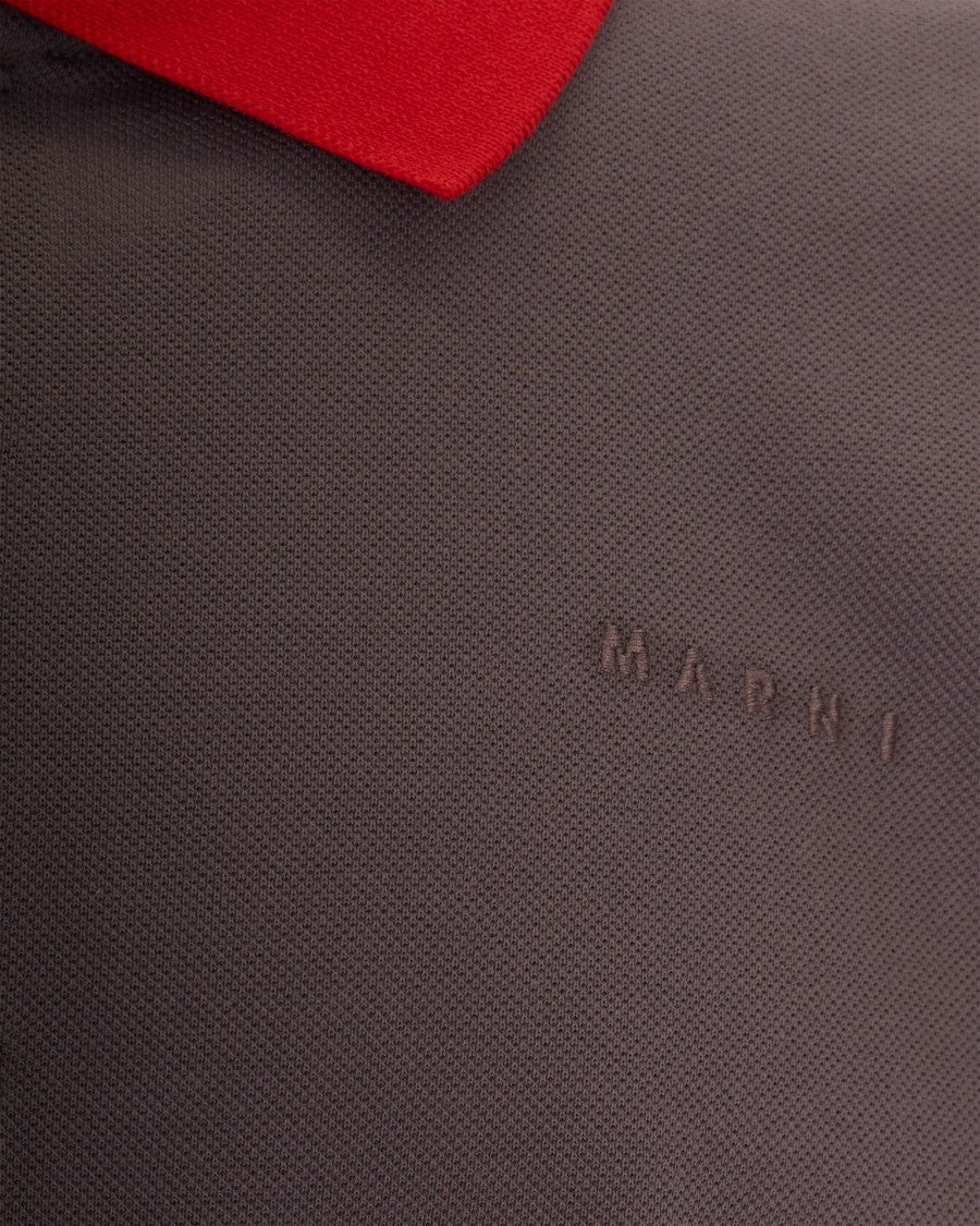 Marni Truffle Piquè Contrast Collar Cotton Polo Shirt