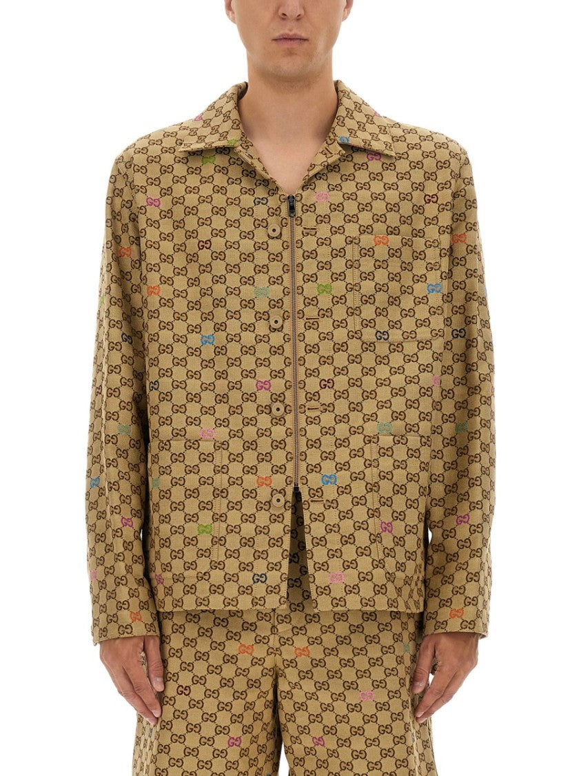 Gucci Cotton Jacket With Monogram Pattern And Front Zipper
