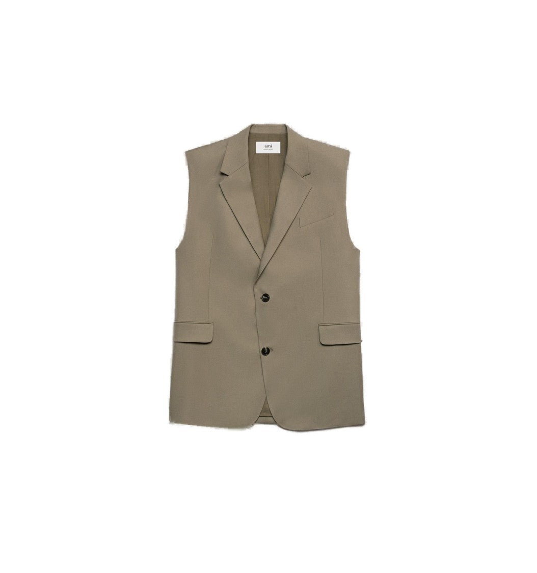 Ami Paris Sleeveless Tailored Blazer With Notch Lapel