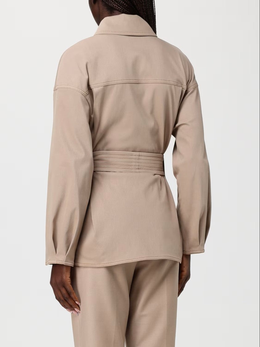 Max Mara Structured Beige Jacket With Belted Waist