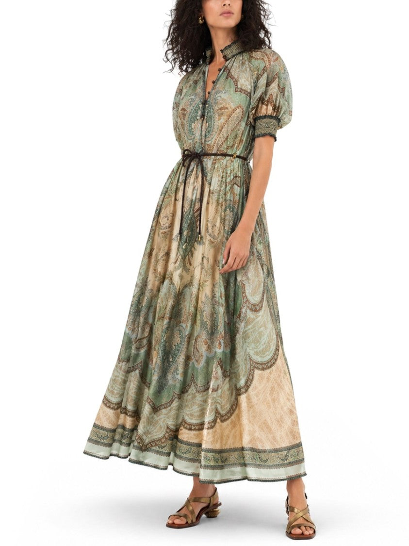 Zimmermann Green Paisley Silk Midi Dress