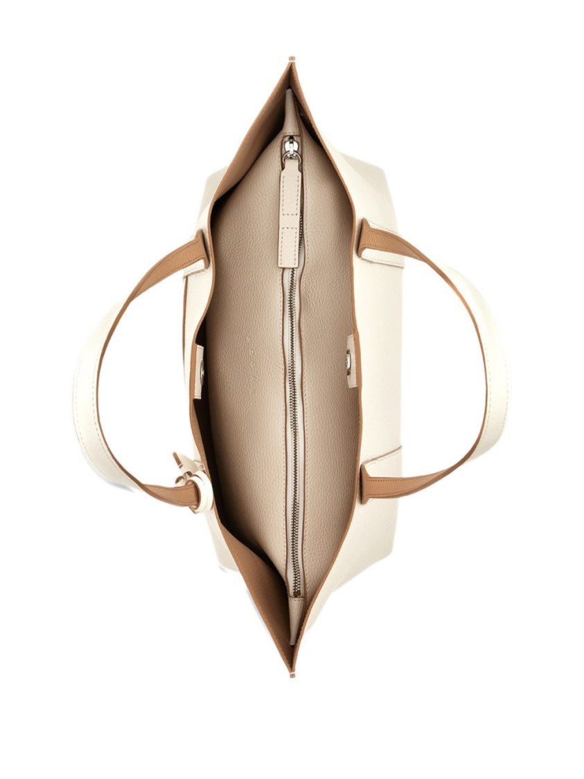 Hogan Beige Calf Leather Shopper Bag With Structured Silhouette