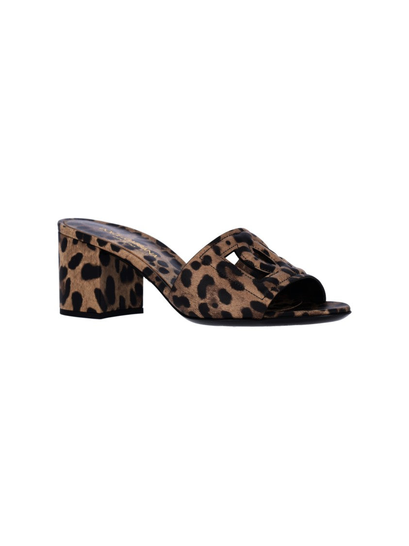 Dolce & Gabbana Leopard Print Low Block-Heel Cut-Out Sandals