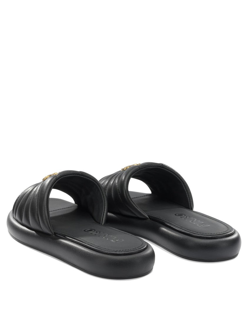 Pinko Padded Black Leather Sandals