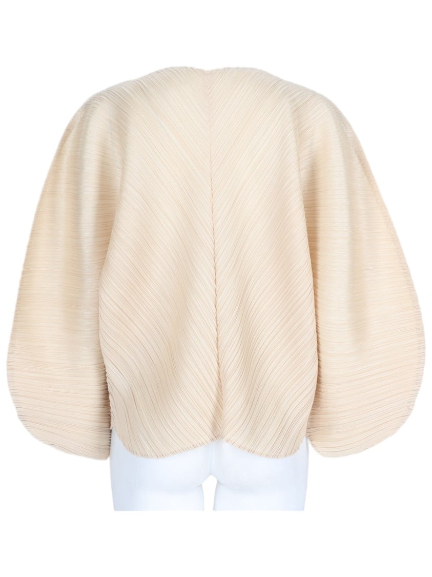 Pleats Please Issey Miyake Beige Pleated Voluminous Sleeve Polyester Blouse