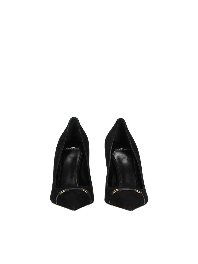 Elisabetta Franchi Pointed-Toe Black High-Heeled Pumps With Metallic Accent