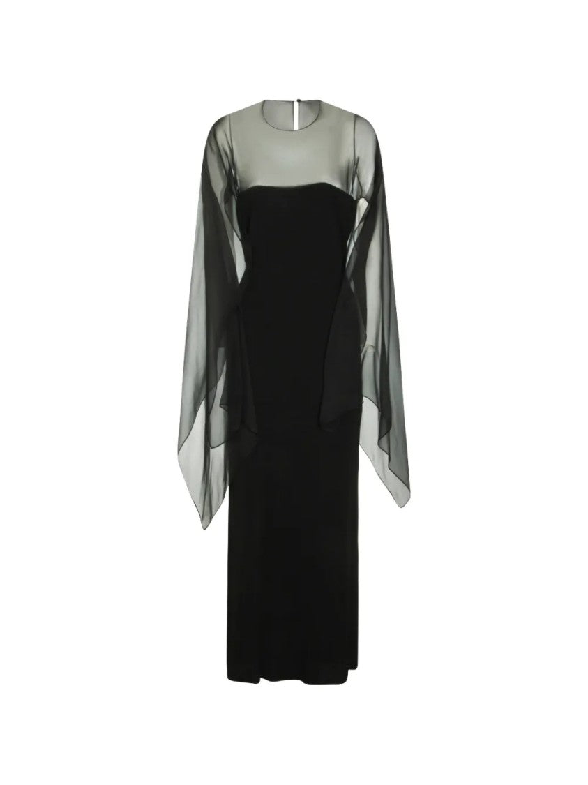 Alberta Ferretti Fitted Midi Dress With Sheer Long Sleeves And Ethereal Back Detail
