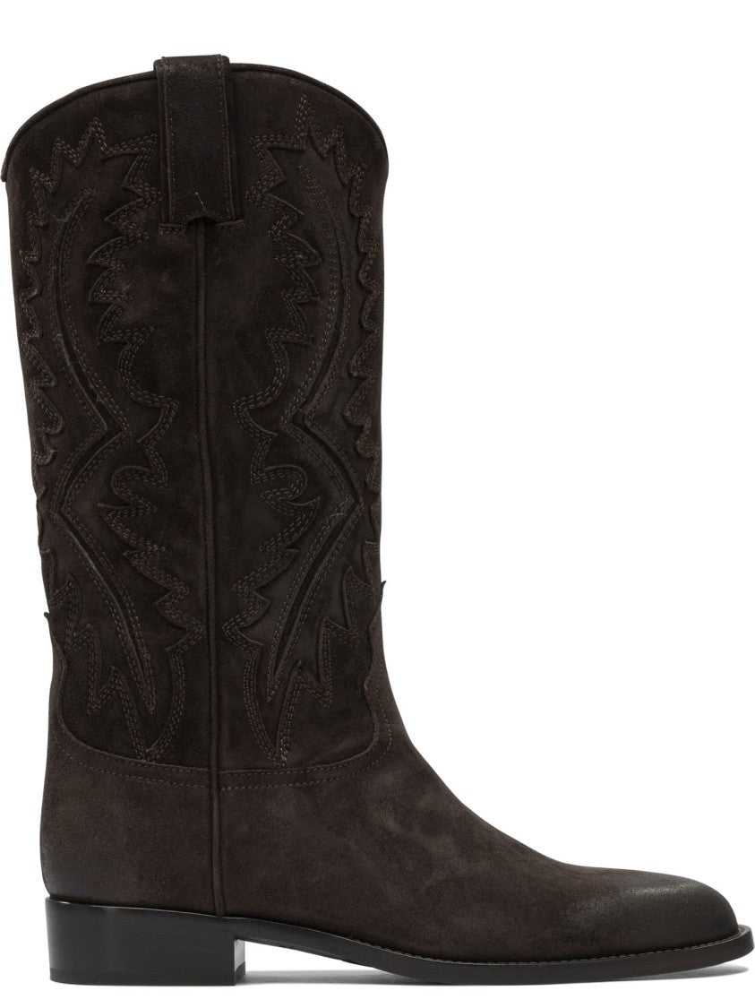 Sartore Brown Suede Ankle Boots With Stitched Detailing