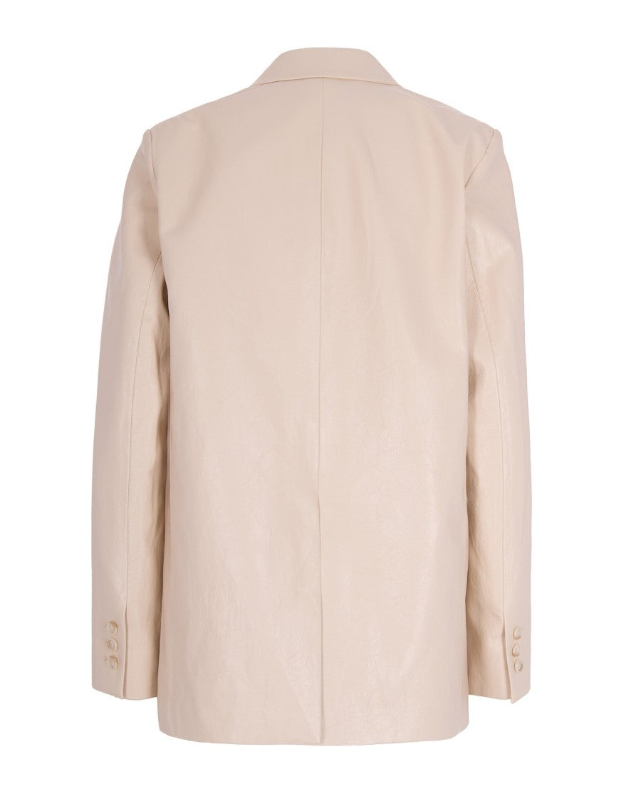 The Andamane Tailored Oatmeal Vegan Leather Blazer