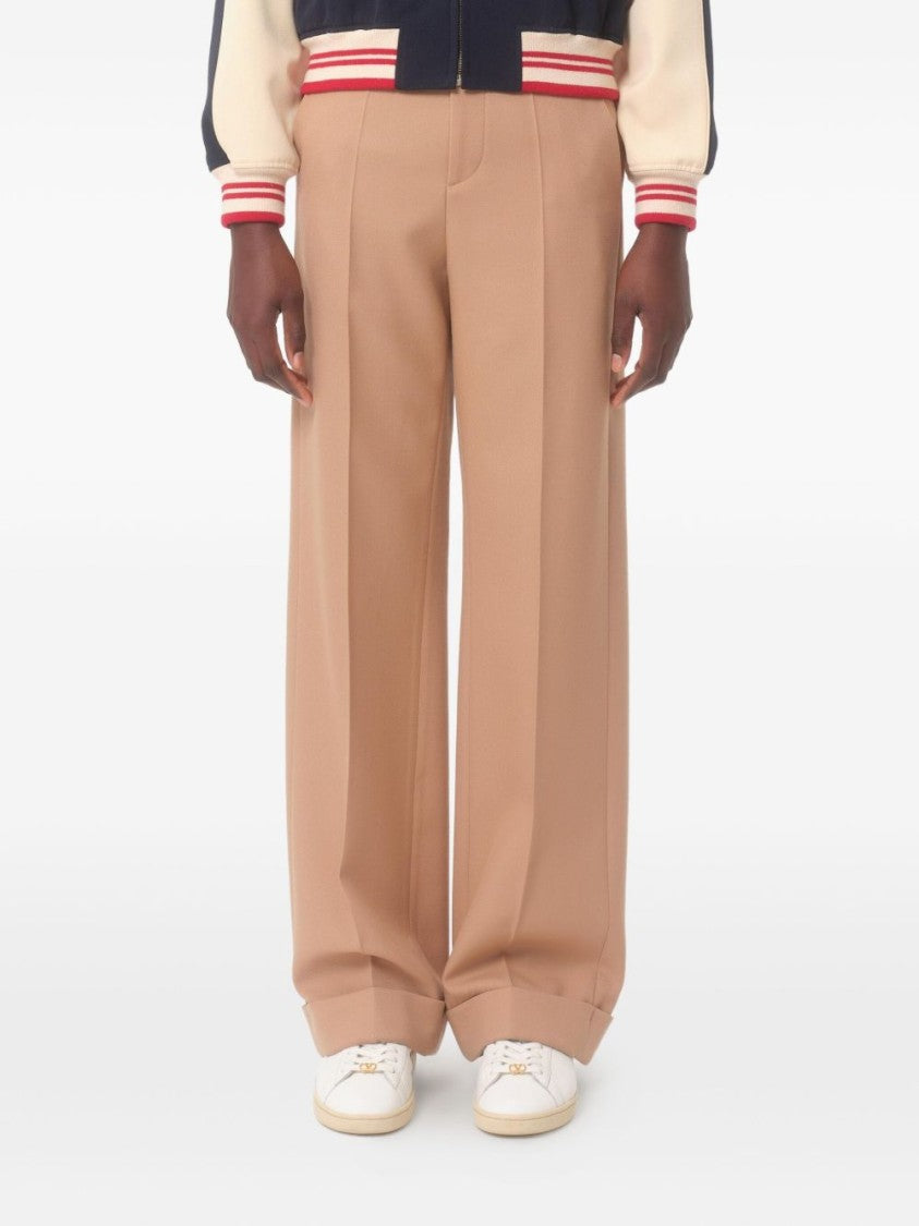 Valentino Garavani Relaxed Fit Camel Brown Wool Trousers