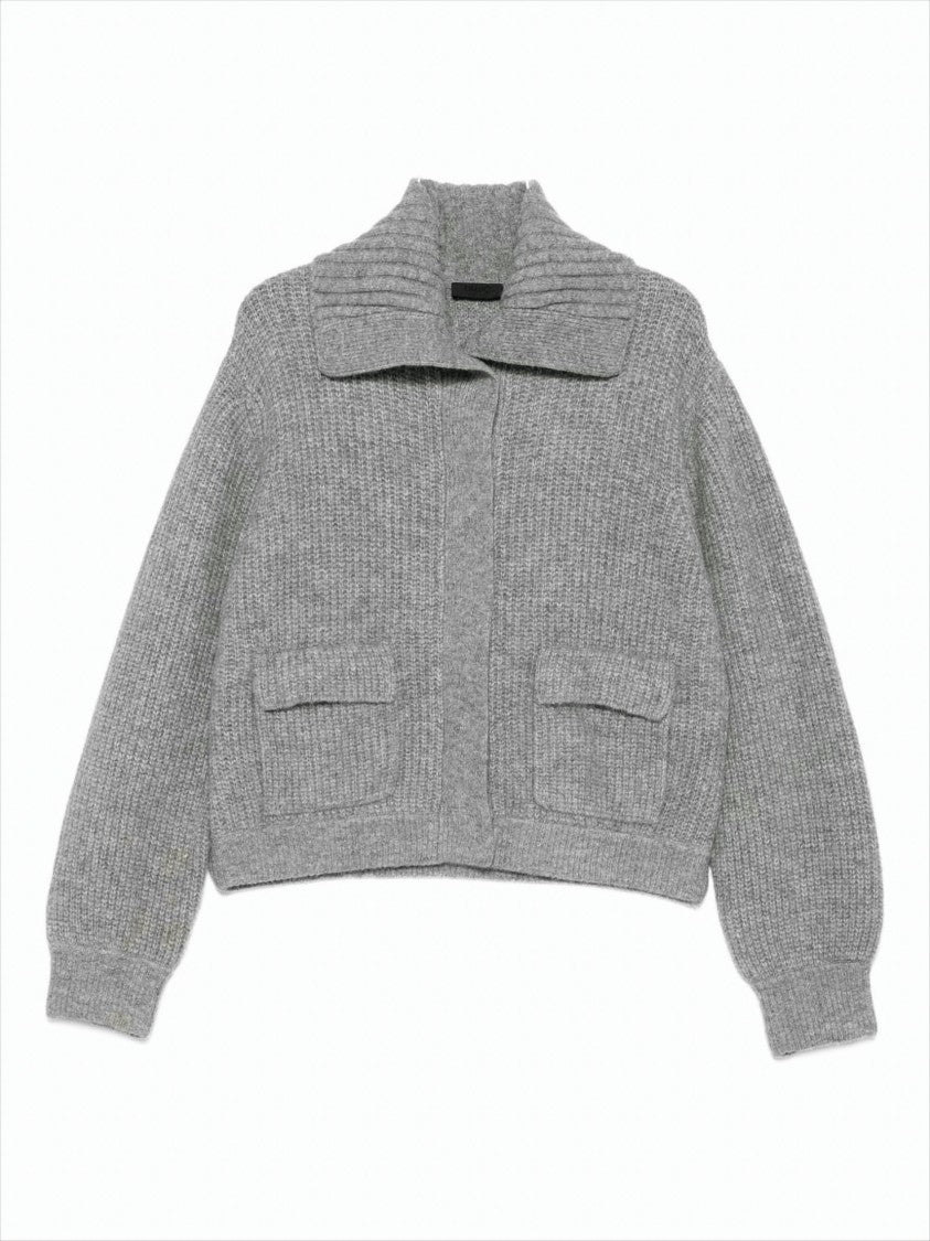 Liu Jo Cropped Grey Sweater With Wide Collar And Voluminous Sleeves