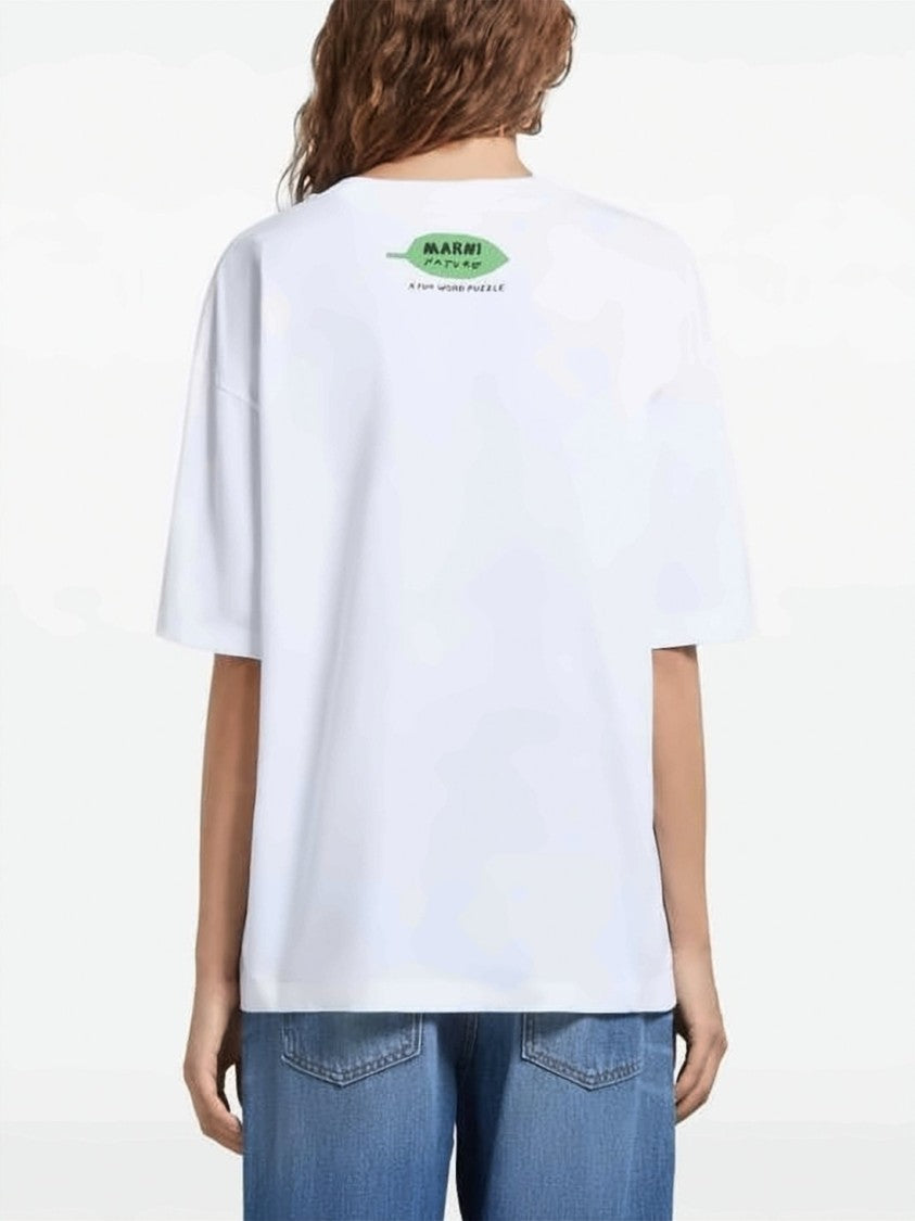 Marni Relaxed Fit White T-Shirt With Stylized Floral Graphic