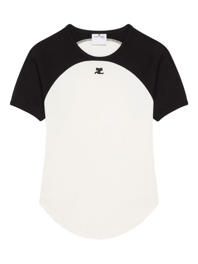 Courrèges White Black Logo Print Crew Neck Top