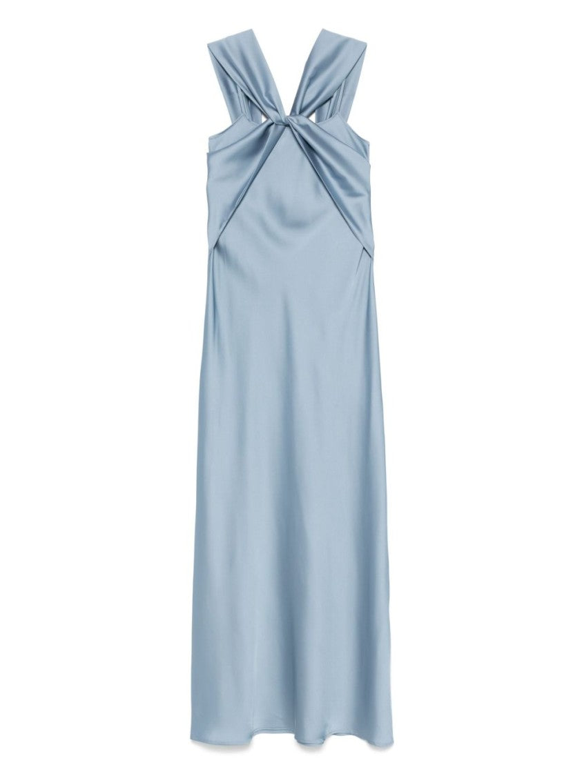 Dexterior Flowing Blue Maxi Dress With Twist Detail