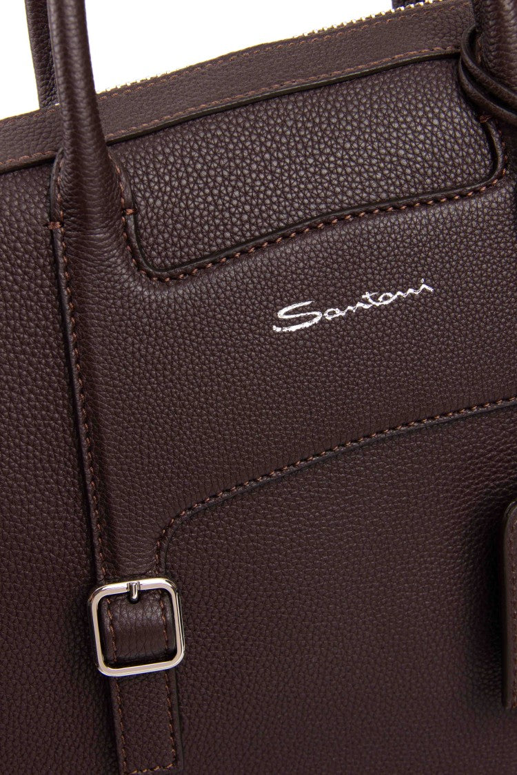 Santoni Hammered Leather 24-Hour Bag With Shoulder Strap
