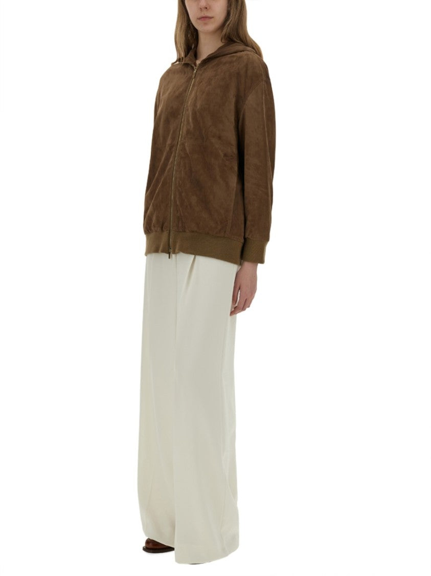 Max Mara Lamb Leather Jacket With Attached Hood And Front Zipper
