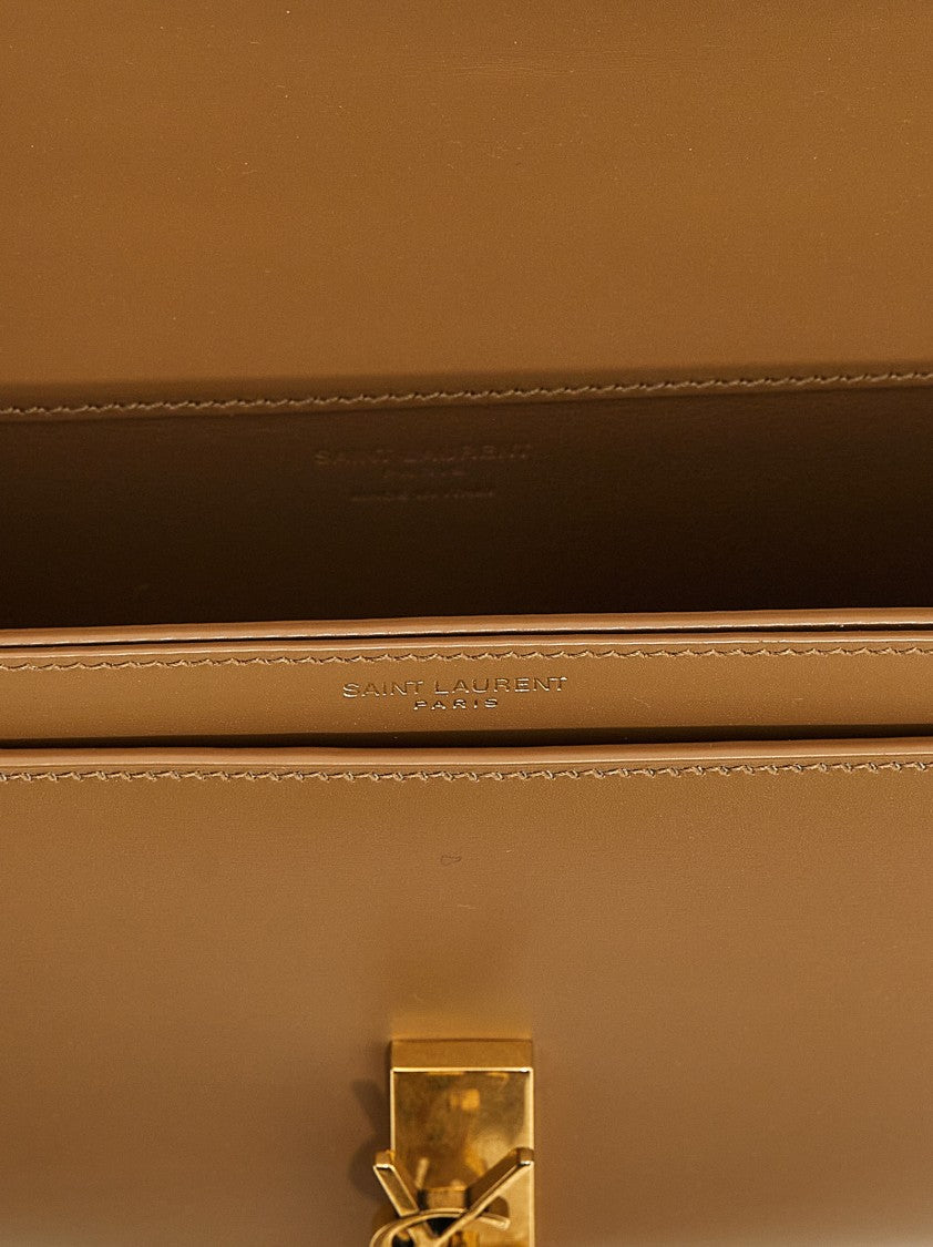 Saint Laurent Structured Brown Leather Shoulder Bag With Gold-Tone Hardware