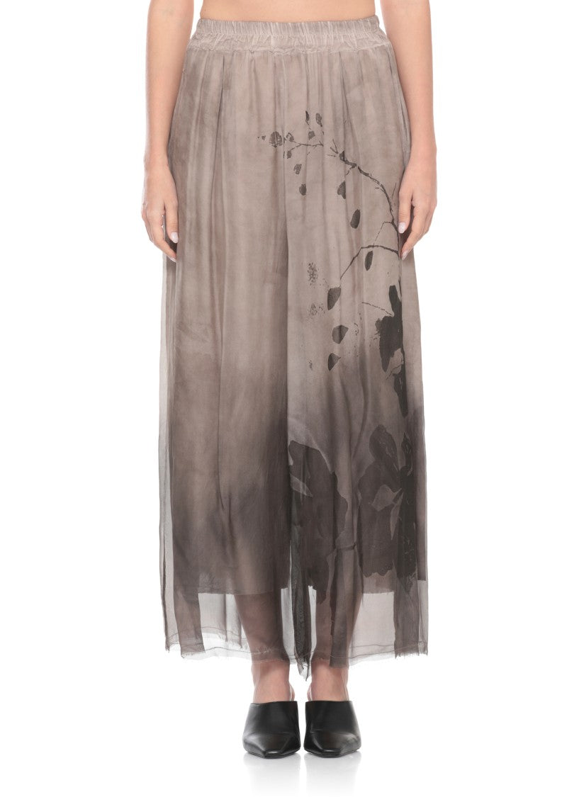 Sanctamuerte Brown Front Floral Viscose Wide-Leg Pants