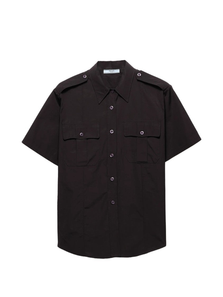 Prada Dark Popeline Boxy Short-Sleeved Shirt