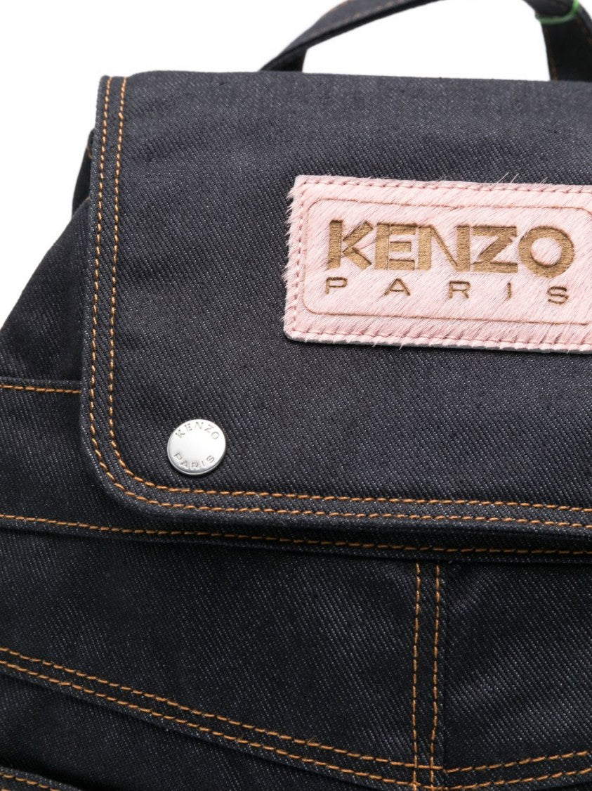 Kenzo Structured Black Backpack With Orange Stitching