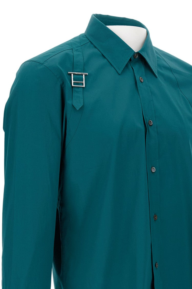 Alexander Mcqueen Tailored Green Shirt With Unique Shoulder Detail